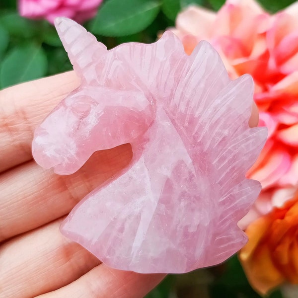 2'' Natural Hand carved Rose quartz Unicorn ，crystal decor，quartz crystal，Crystal gift，Crystal Unicorn ，Crystal healing