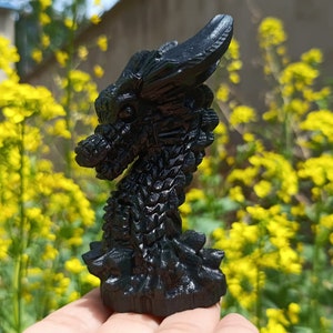 3.1''Natural Hand carved Obsidian dragon，Obsidian skull,quartz crystal，Crystal dragon skull，Crystal decor，Crystal gift，Crystal healing