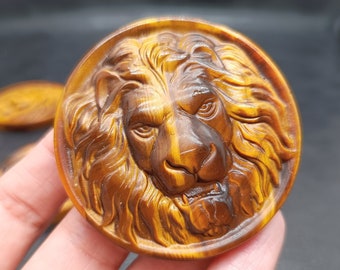 2&#39;&#39; Natural Hand carved Tiger&#39;s Eye Lion head，quartz crystal，Christams gift，Crystal sign，Crystal ornament，Crystal lion head，Crystal healing
