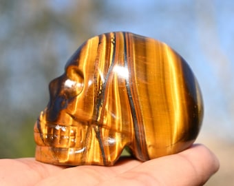 2&#39;&#39; Natural Hand carved Tiger&#39;s Eye skull，quartz crystal，Crystal skull，Reiki healing，Crystal ornament，Crystal Gift