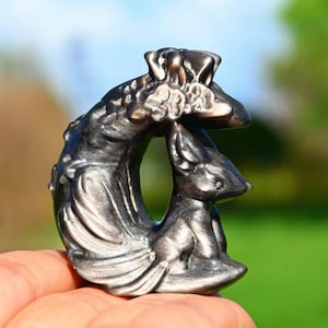 2.2'' 天然シルバーオブシディアン九尾狐、水晶フォックス彫刻