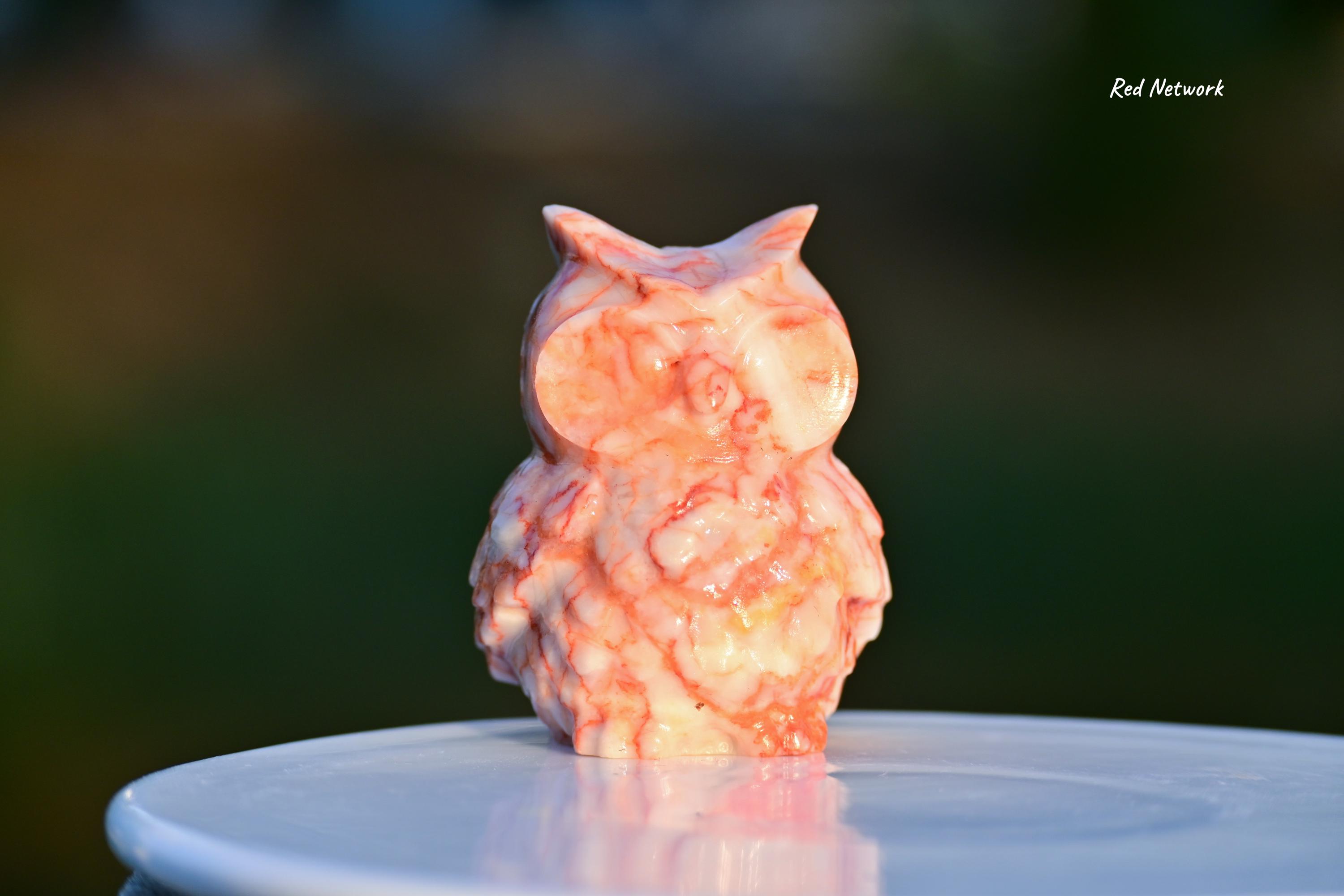 2インチ天然水晶フクロウ、水晶フクロウの彫刻、フクロウの置物、水晶