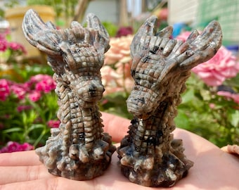 3,1 ''natürlicher handgeschnitzter Yooperlite-Drache ， Yooperlit-Schädel, Quarzkristall ， Kristall-Drachenschädel ， Kristalldekor ， Kristallgeschenk ， Kristallheilung
