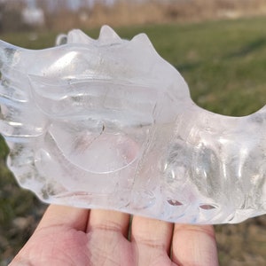 4.5&#39;&#39; Natural Hand carved Clear quartz dragon skull，quartz crystal，Crystal gift，Crystal ornament, Crystal dragon skull，Healing stone