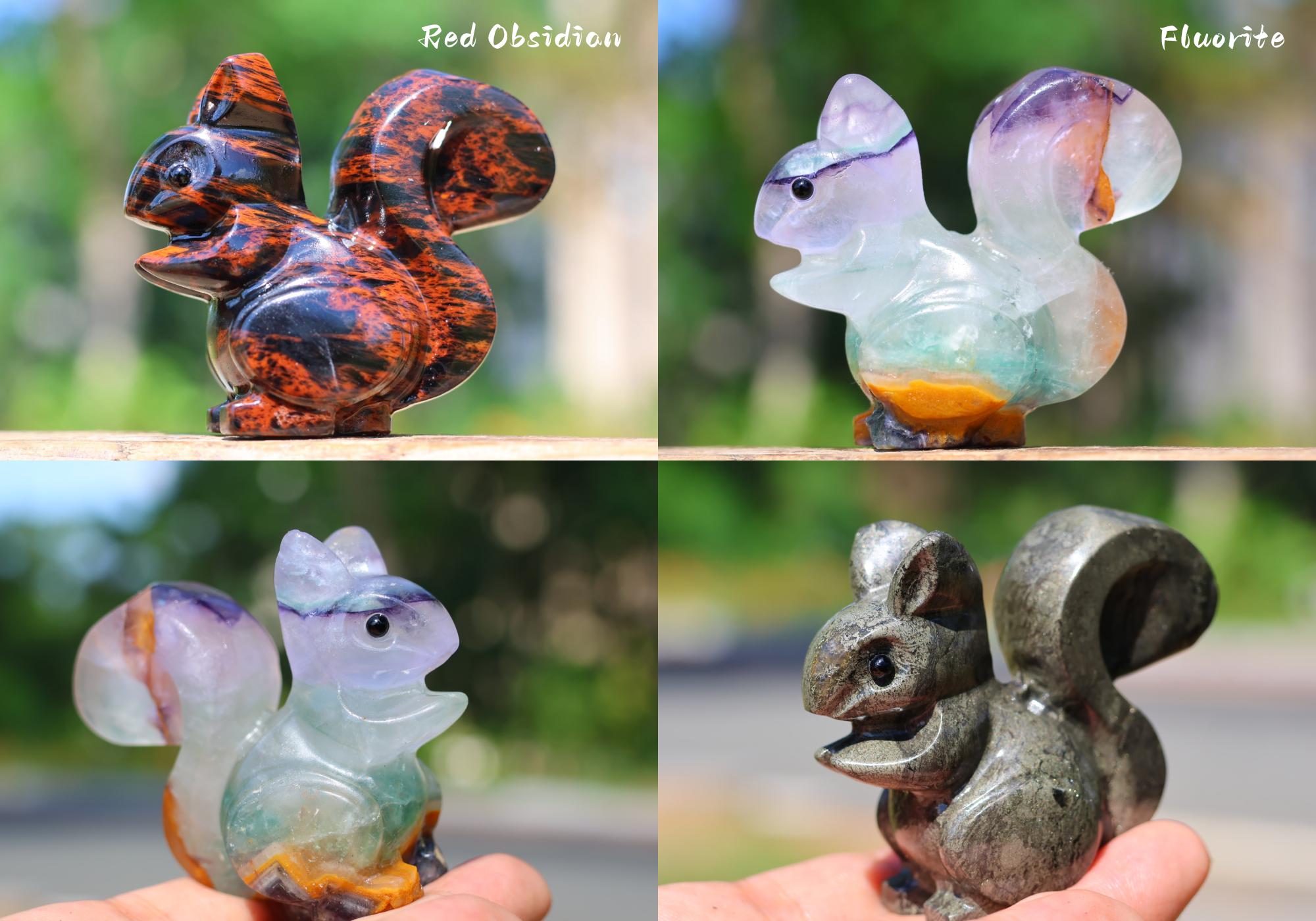 2.4インチ天然水晶リス、水晶リス彫刻、リスの置物、ホーム