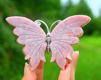 3.6'' Natural Pink opal Butterfly carving，Quartz Crystal Butterfly，Butterfly deocr ，Home decor, Butterfly ornament，Crystal healing