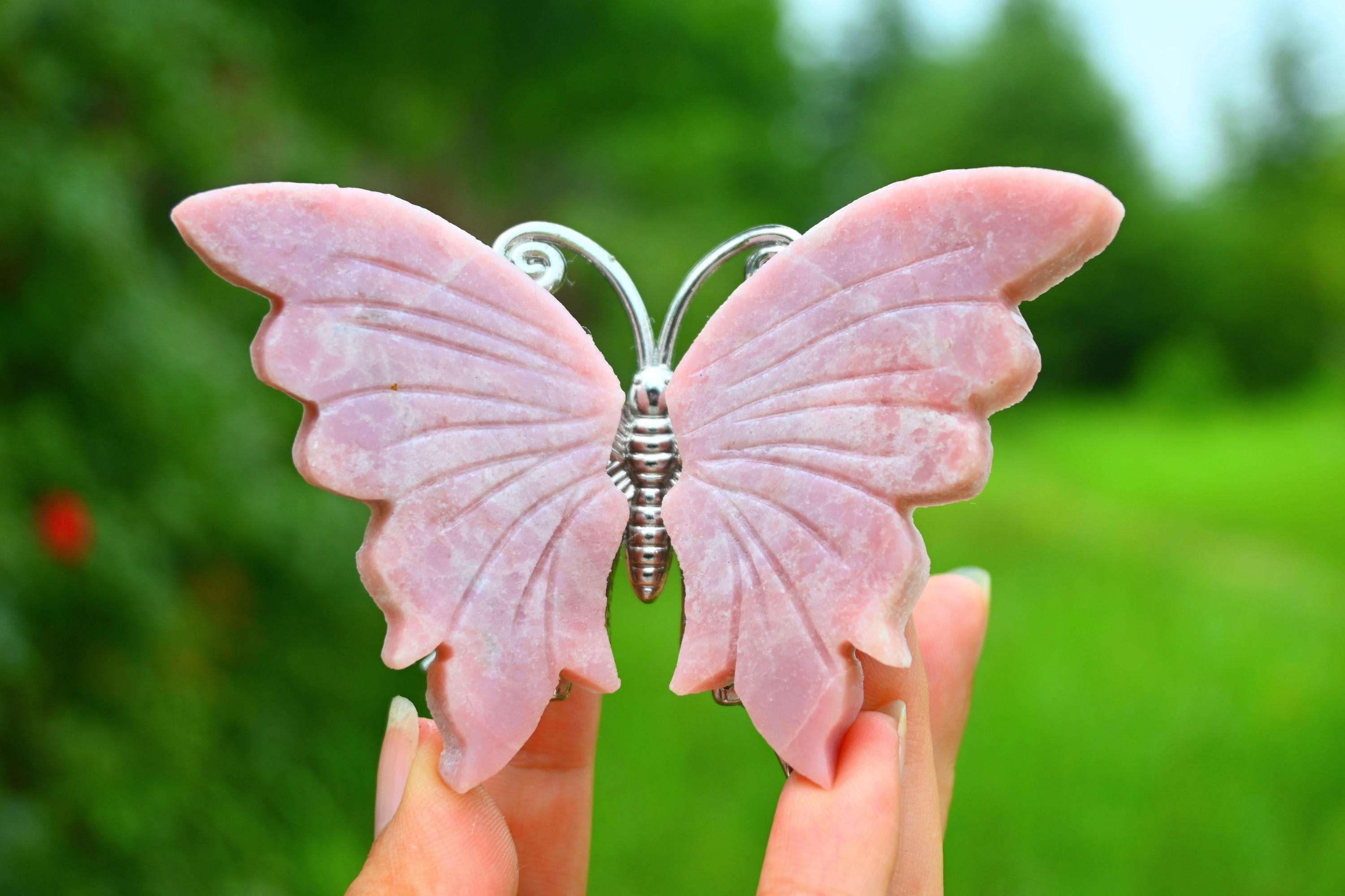 3.6'' Natural Pink Opal Butterfly Carving，quartz Crystal
