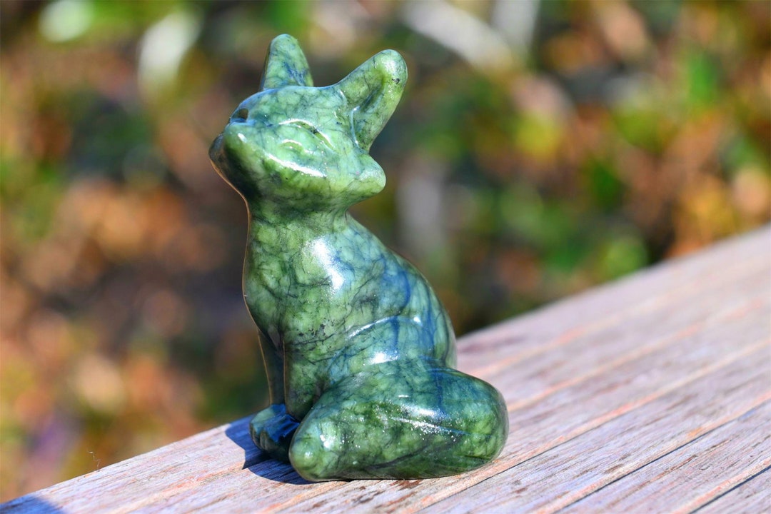 2.4'' Natural Green Jade Fox，crystal Fox Carving，fox Figurine，fox ...