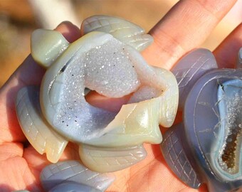 ジオード瑪瑙①②お月様　おまとめご依頼分 2.3'' 天然ジオード瑪瑙ウミガメ、ウミガメ彫刻、クリスタルギフト