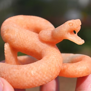 2.9&#39;&#39; Natural Sunstone Snake carved ，Quartz crystal snake，Snake figurine，Crystal ornament，Home decor，Crystal gift，Crystal healing