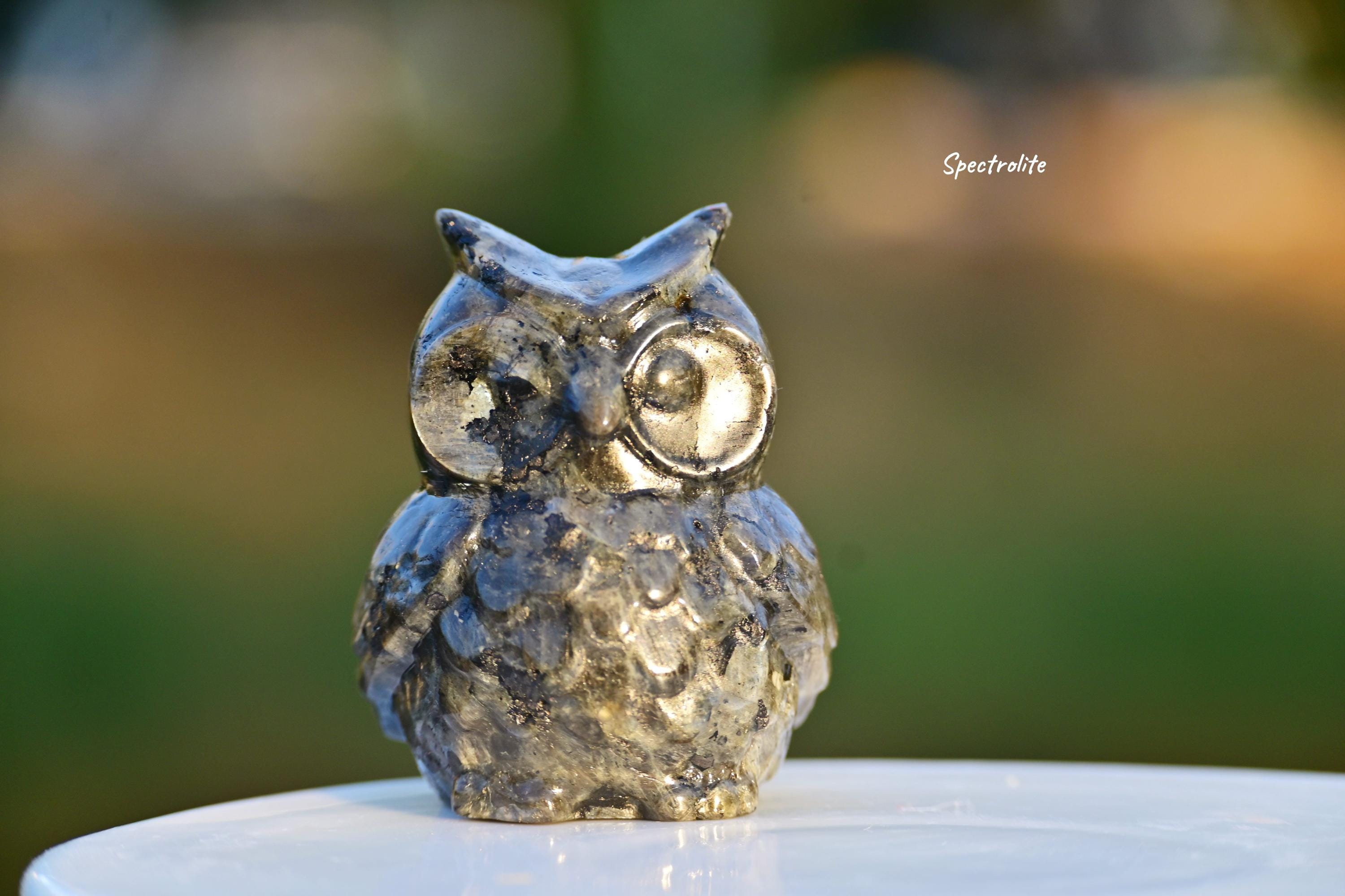 2インチ天然水晶フクロウ、水晶フクロウの彫刻、フクロウの置物、水晶