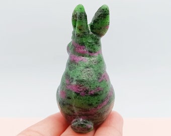 2.3'' 天然手彫りゾイサイトウサギ、水晶、クリスタルギフト