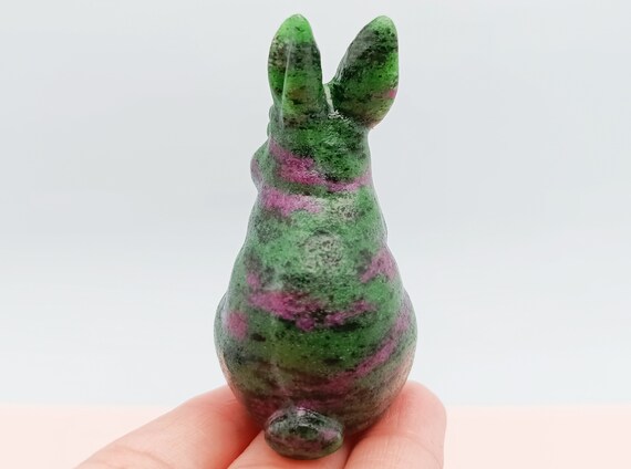 2.3'' 天然手彫りゾイサイトウサギ、水晶、クリスタルギフト