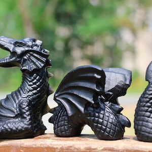 5.6&quot; Natural Obsidian Dragon carving，Crystal Dragon statue，Cryatl gift，Dragon Figurine，Home decor，Crystal healing