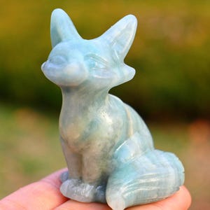 2.4&#39;&#39; Natural jade stone Fox carving，Crystal Fox figurine，fox statue，Crystal collect，Home decor，Crystal gift，Crystal healing