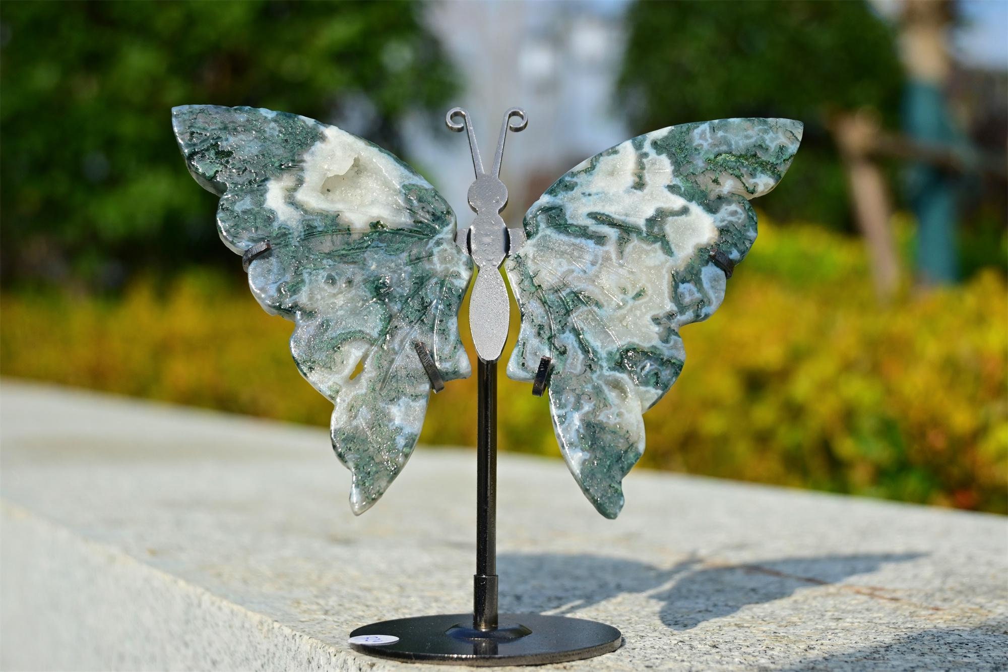Natural Moss Agate Butterfly Wings，crystal Butterfly，butterfly