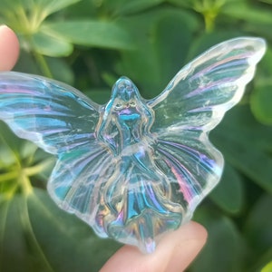 2.4&#39;&#39;Natural Hand carved Electroplate Fairy Butterfly，Crystal gift，quartz crystal，Crystal decor，Crystal Fairy Butterfly, Crystal healing