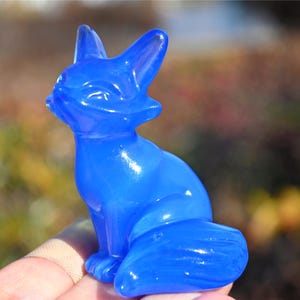 2.4&#39;&#39; Natural Blue Opalite Fox carving，Crystal Fox figurine，fox statue，Crystal collect，Home decor，Crystal gift，Crystal healing