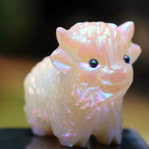 2&#39;&#39; Natural Electroplate White jade Highland Cow，Crystal yak，Cow figurine，Cow carving，Crystal gift，Home decor，Crystal healing