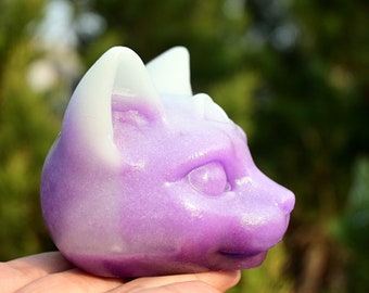 2.8'' 光る石の猫の頭、水晶猫、猫の置物、水晶猫の装飾、猫の彫刻、猫
