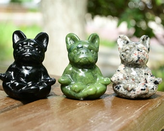 2.3'' Natural French Bulldog decor，Crystal Bulldog carved，Crystal French Bulldog，Meditation carved，Home decor，Crystal gift，Reiki healing