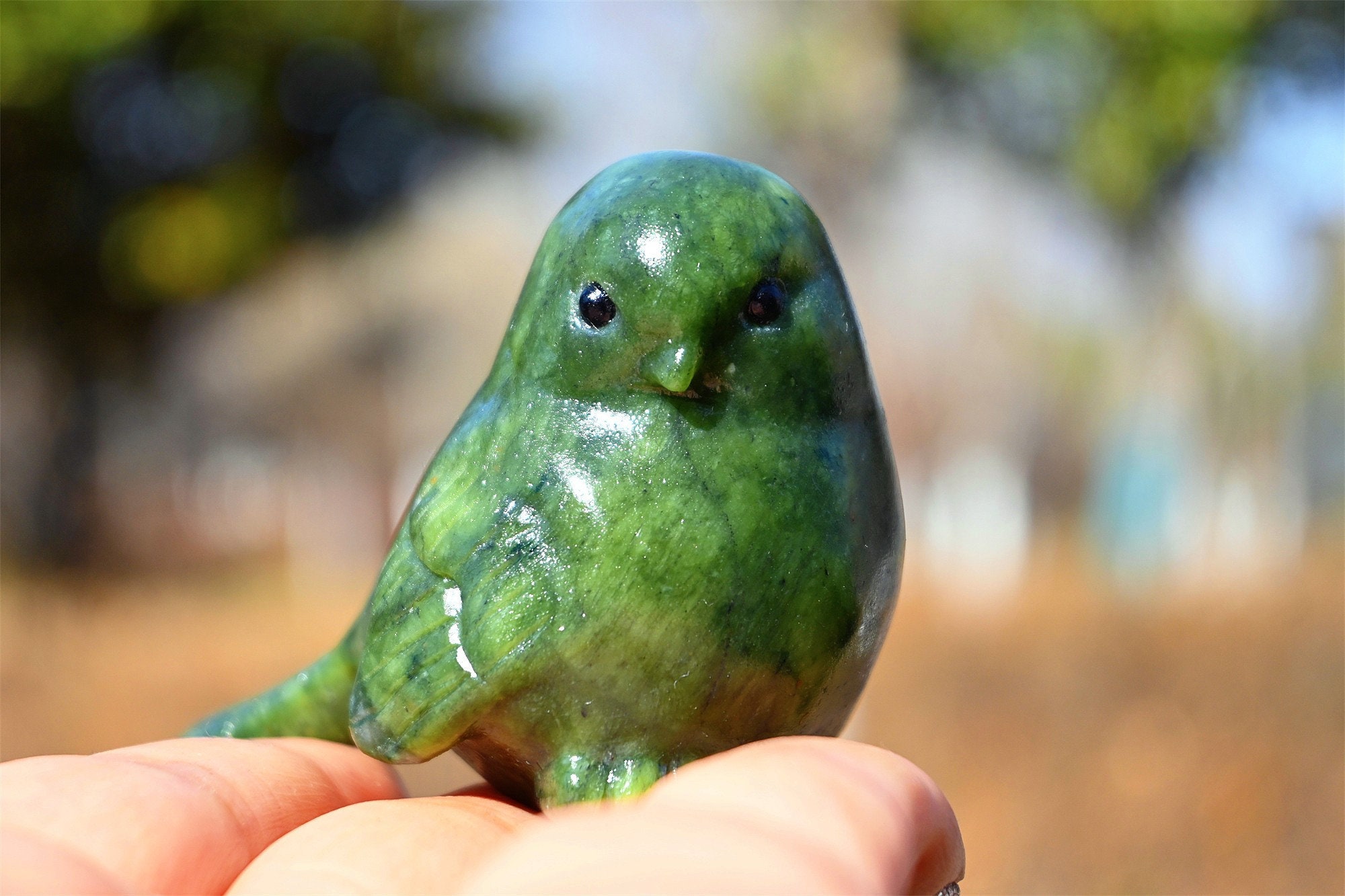2.6'' Natural Green Jade Bird Ornament，crystal Bird Carved