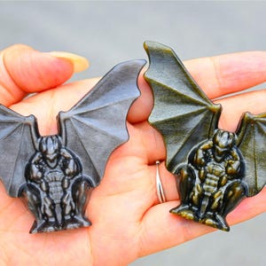 3.3&#39;&#39; Natural Slive obsidian Gargoyle，Crystal Gargoyle，Gargoyle figurine，Gargoyle carving，Home decor，Crystal gift，Reiki Healing