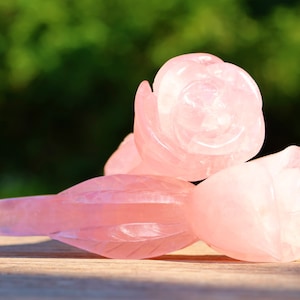 6&#39;&#39; Natural Hand carved Rose Quartz Flower，Crystal flower carving，Rose decoration，Crystal gift，Crystal Rose，Crystal Decor，Crystal healing