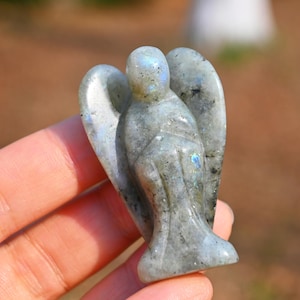 2&#39;&#39; Natural Hand carved Labradorite Angel，Quartz crystal skull，Crystal angel，Angel figurine，Crystal decor，Crystal gift ，Crystal healing