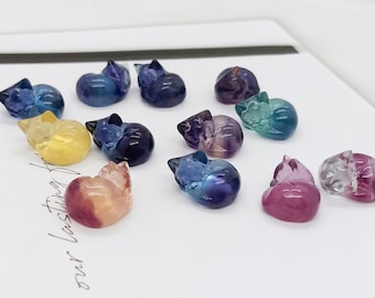 11mm+ Natural Hand carved Mini Fluorite cat，crystal decor，quartz crystal，Crystal gift，Crystal cat skull，Crystal healing