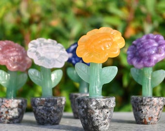 3.5'' Natural Quartz crystal Sunflower，Crystal Flower carved，Crystal gift，Home decor，Crystal ornament，Crystal healing