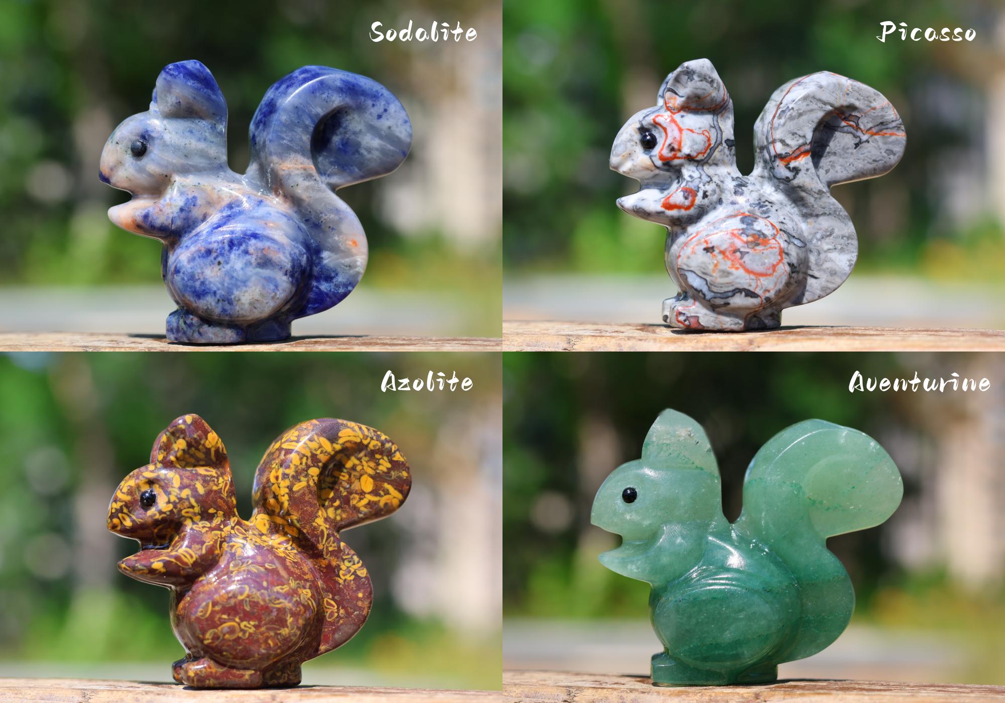 2.4インチ天然水晶リス、水晶リス彫刻、リスの置物、ホーム