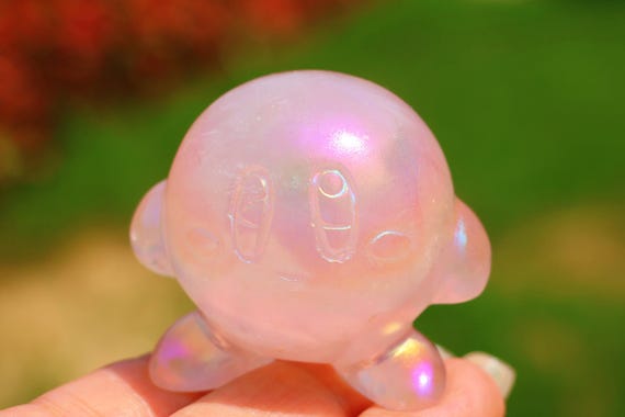 2'' Electroplate Pink Opalite Kirby，crystal Kirby Carving，kirby