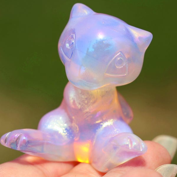 2'' Natural Electroplate Quartz crystal Mew，Pink Opalite dragon，Mew carving，Crystal gift，Home decor，Crystal ornament，Crystal healing