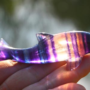 2.6&#39;&#39; Natural Rainbow Fluorite dolphin，Crystal dolphin carved，dolphin figurine，Home decor，Crystal gift，Crystal ornament，Crystal healing