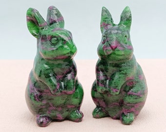 2.3'' 天然手彫りゾイサイトウサギ、水晶、クリスタルギフト