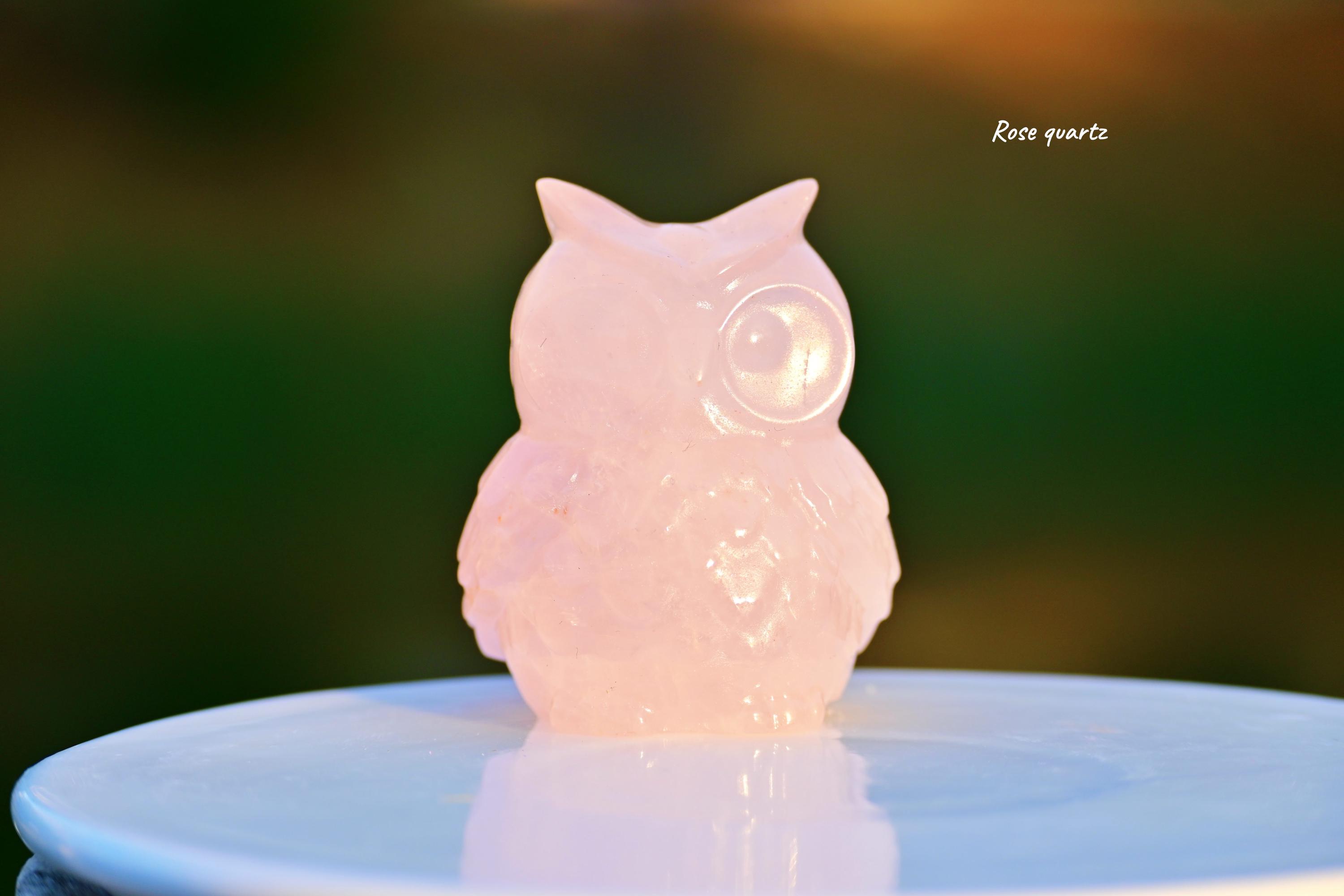 2インチ天然水晶フクロウ、水晶フクロウの彫刻、フクロウの置物、水晶