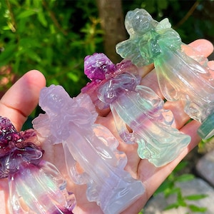 3.2&#39;&#39; Natural Fluorite Angel ，Quartz crystal Angel，Angel carved，Crystal angel，Angel figurine，Crystal gift，Crystal goddess，Reiki healing