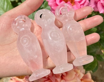 3'' Natural Hand carved Rose quartz goddess totem，quartz crystal，Crystal goddess totem，Crystal gift，Crystal decor，Crystal healing