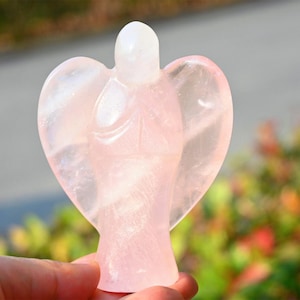 3.9&#39;&#39; Natural Rose quartz Angel, Crystal angel carved，Crystal goddess，Crystal gift，Angel Figurine，Home decor，Crystal Figurine，Reiki healing