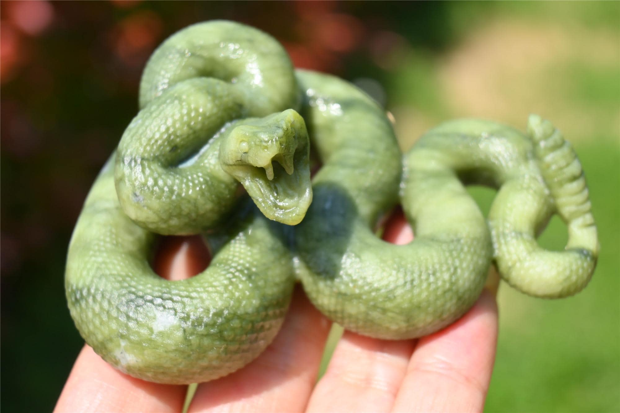 3.7'' Natural Green Jade Snake ，crystal Snake Carving，quartz