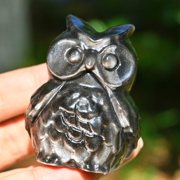 2.4'' Natural Silver Obsidian Owl carved，Quartz crystal owl，Crystal owl decor，Crystal gift，Home decor，Crystal healing