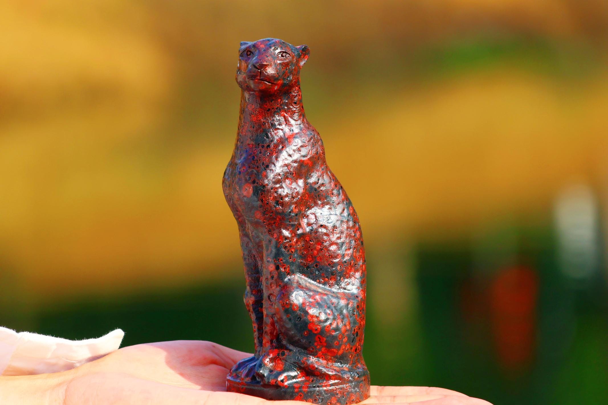 5.6'' Natural Red Jade Stone Jaguar，quarzt Crystal Leopard