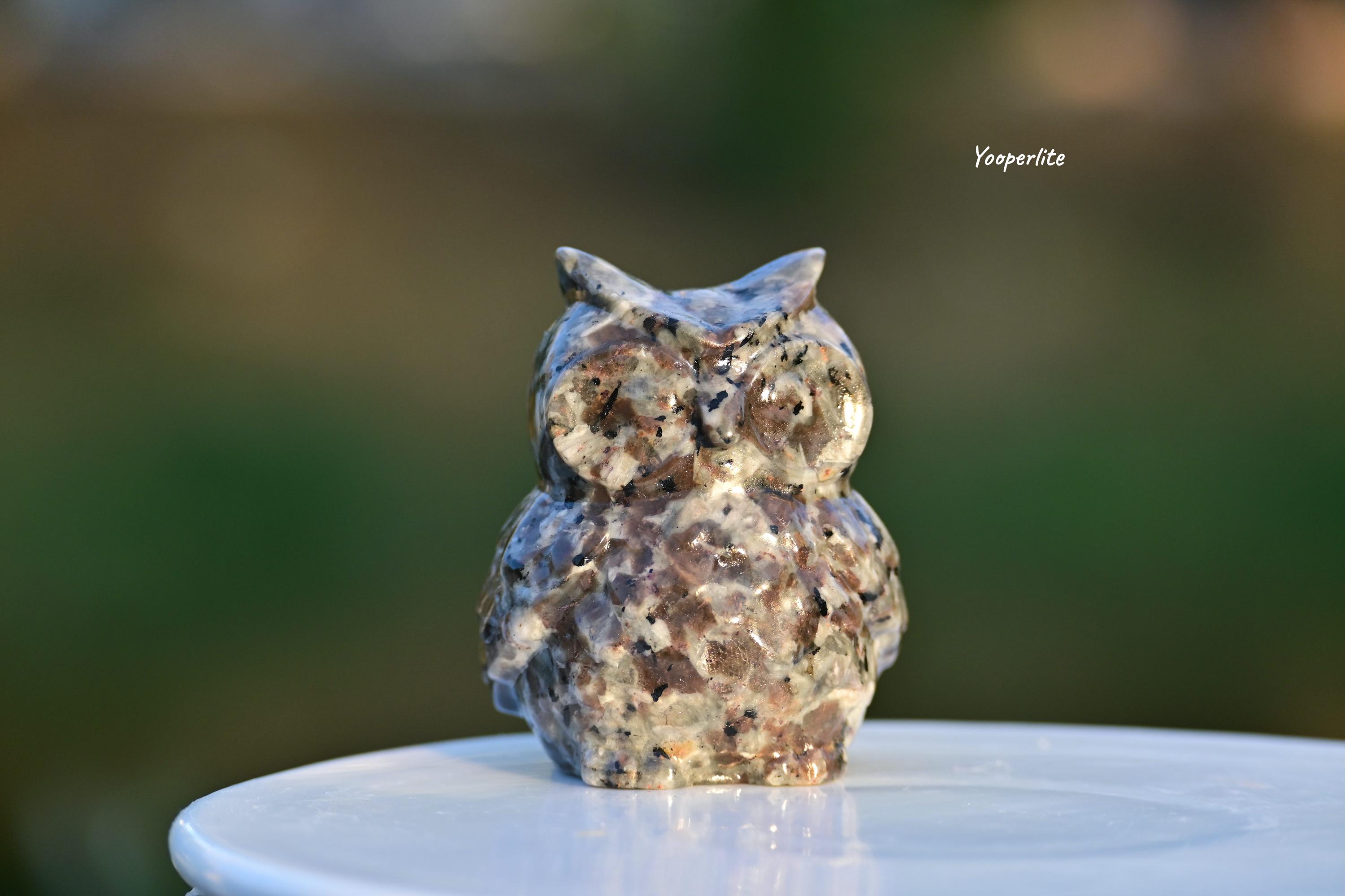 2インチ天然水晶フクロウ、水晶フクロウの彫刻、フクロウの置物、水晶