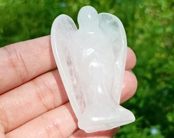 4” Natural transparent quartz angel skull hand carved crystal healing 1pc 