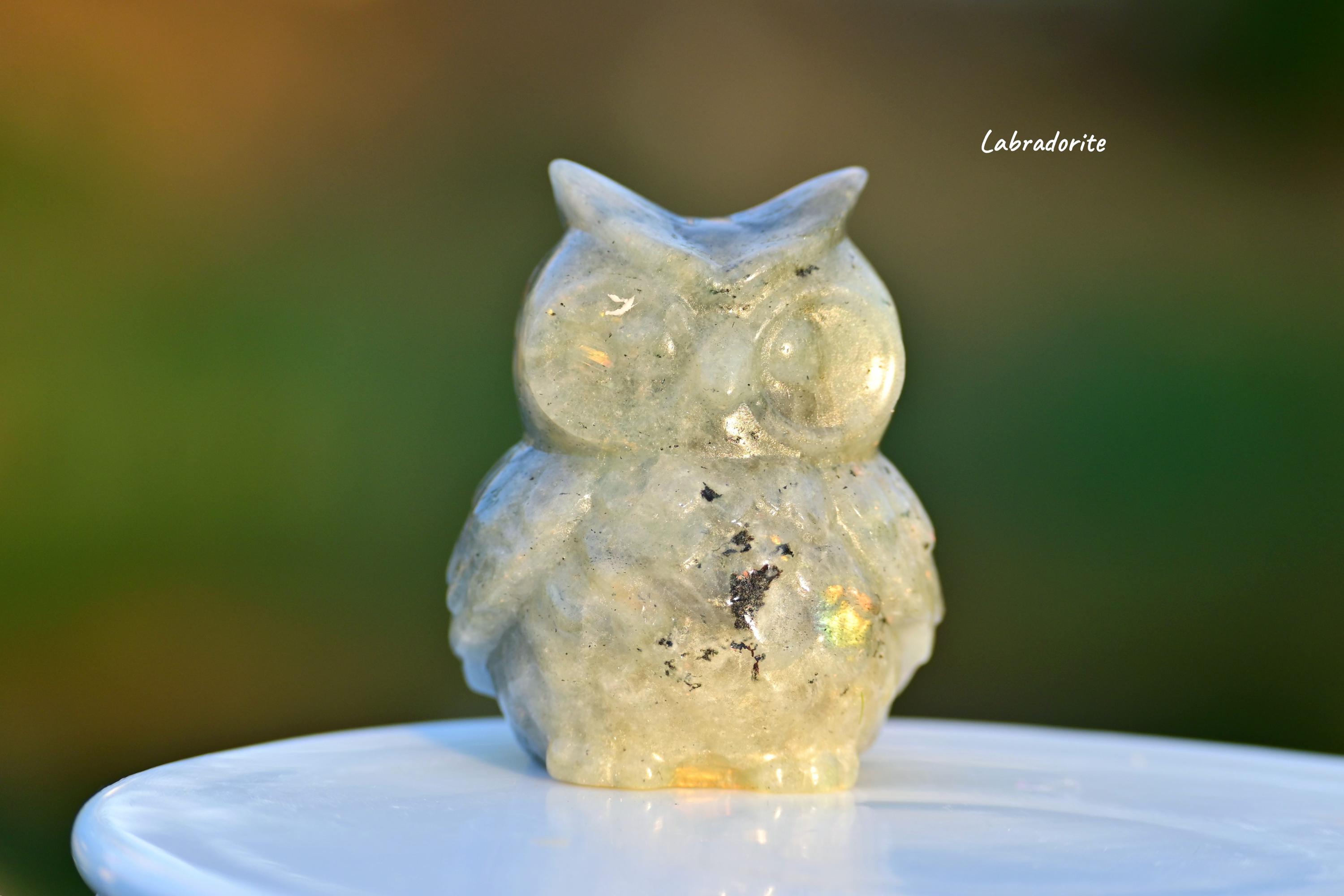 2インチ天然水晶フクロウ、水晶フクロウの彫刻、フクロウの置物、水晶