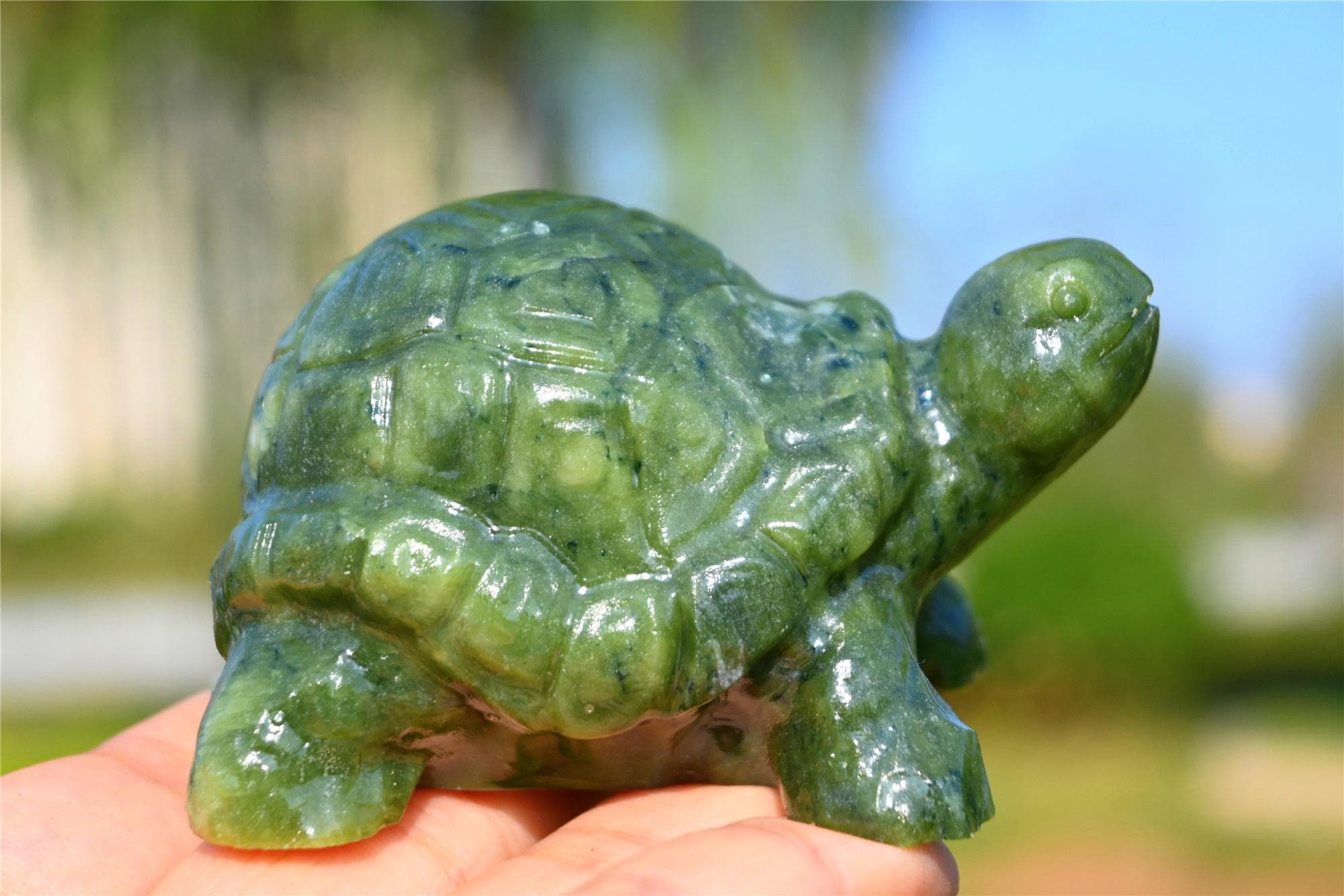 3.2'' Natural Green Jade Turtle Carved，crystal Turtle Statue