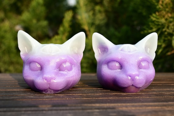2.8'' 光る石の猫の頭、水晶猫、猫の置物、水晶猫の装飾、猫の彫刻、猫