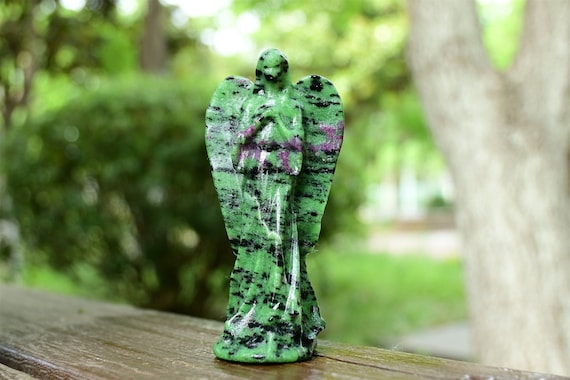 4'' Natural zoisite angel carved，Crystal angel decor，Crystal Angel figurine，Crystal decor，Angel figurine，Crystal gift，Crystal healing