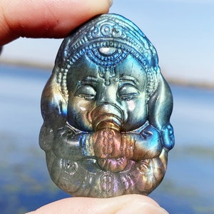 1.4'' Natural Hand carved Labradorite Ganesha，quartz crystal，Crystal sign，Crystal gift，Crystal Ganesha，Crystal ornament，Healing Figurine